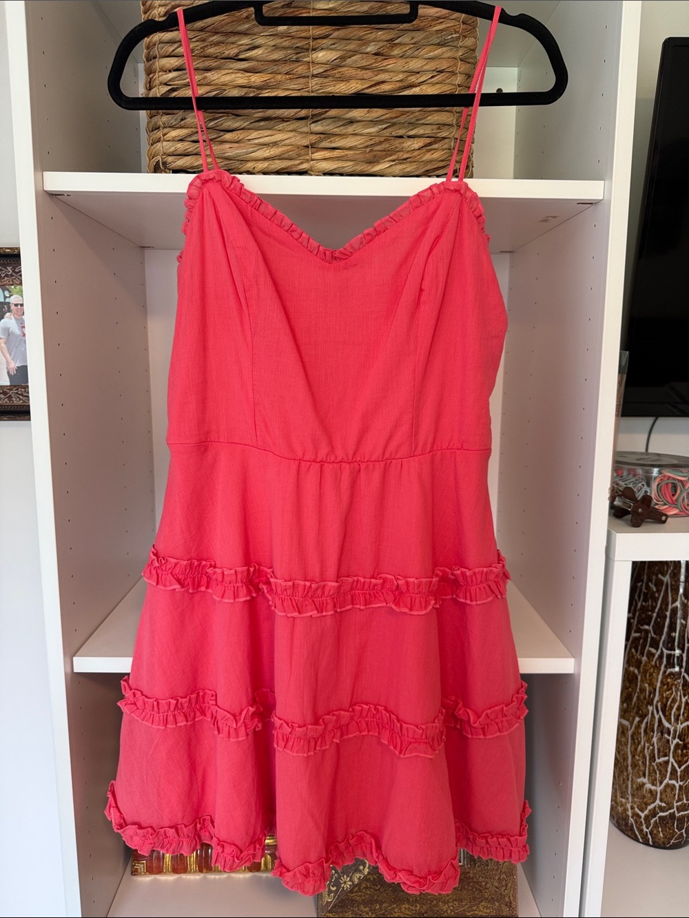 Francesca's Collections Coral Pink Ruffle Tiered Mini Dress